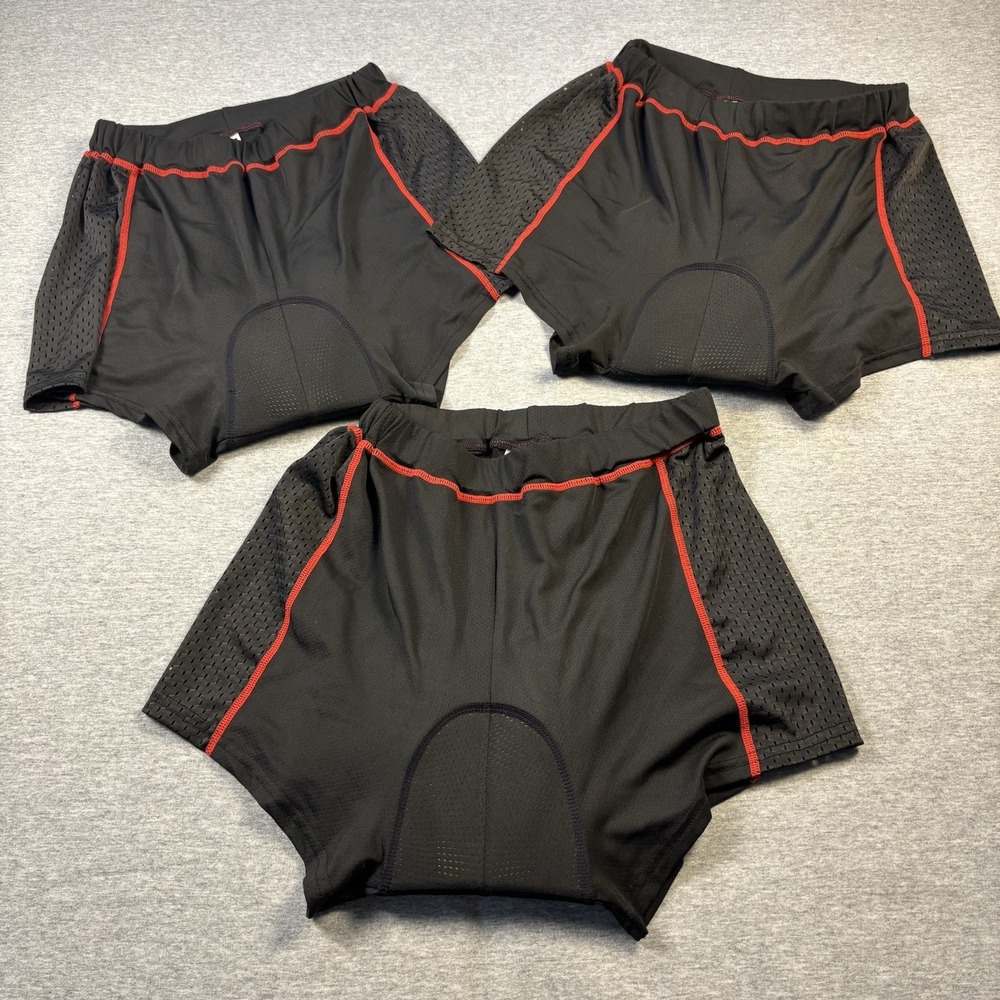 3 Pairs Of Men's Large Padded Cycling Bicycle Shorts Mesh 9D Gel Pad 150 Density